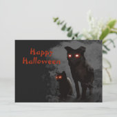 Halloween-Party böse schwarze Katze und Hund Einladung (Stehend Vorderseite)