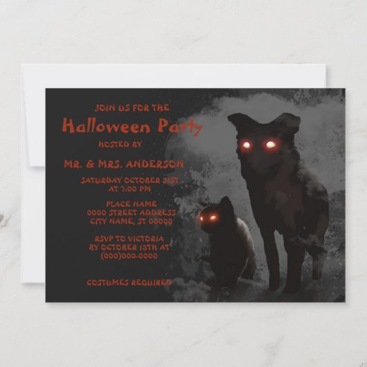 Halloween-Party böse schwarze Katze und Hund Einladung (Rückseite)