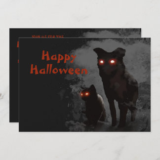 Halloween-Party böse schwarze Katze und Hund Einladung