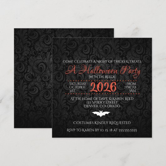 Halloween-Party Brocade Bats Einladung (Vorne/Hinten)