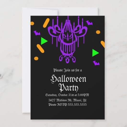Halloween-Party Chandelier Confetti Neon Einladung (Vorderseite)