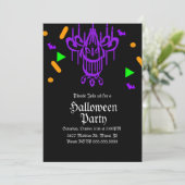 Halloween-Party Chandelier Confetti Neon Einladung (Stehend Vorderseite)