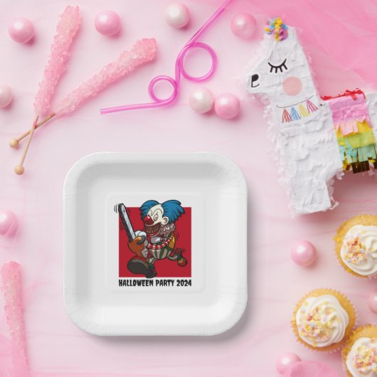 Halloween-Party Crazy Chainsaw Clown bearbeiten de Pappteller (Party)