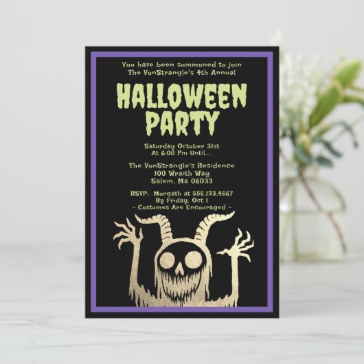 Halloween-Party Creepy Demonic Monster Einladung (Stehend Vorderseite)