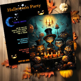 Halloween Party Creepy Kids Pumpkins Candles Einladung