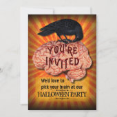 Halloween-Party - Creepy Raven on Brain Custom Einladung (Vorderseite)