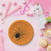 Halloween-Party Creepy Spider Web Orange Black Pappteller (Party)