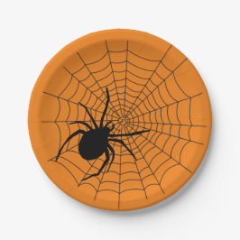 Halloween-Party Creepy Spider Web Orange Black Pappteller