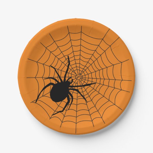 Halloween-Party Creepy Spider Web Orange Black Pappteller (Vorderseite)