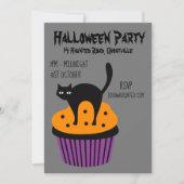 Halloween-Party cupcake Cat schwarz-orange Einladung (Vorderseite)