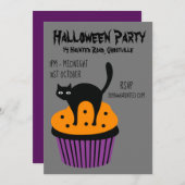 Halloween-Party cupcake Cat schwarz-orange Einladung (Vorne/Hinten)