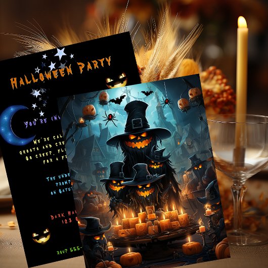 Halloween-Party Dark Creepy Pumpkins Fledermäuse S Einladung