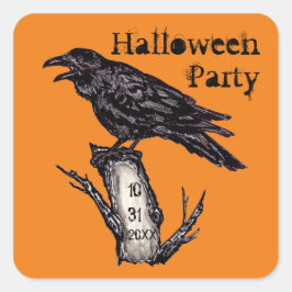 Halloween-Party Date Orange Gothic Raven Crow Quadratischer Aufkleber