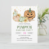 Halloween-Party der Familie Pumpkin Carving Einladung (Stehend Vorderseite)