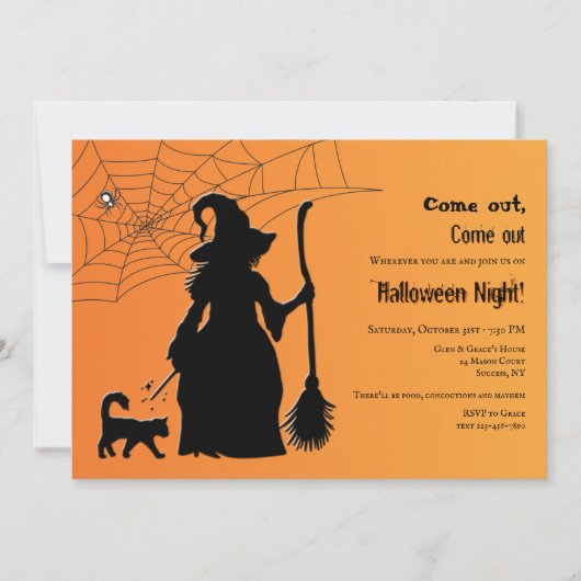 Halloween-Party der Hexe-Silhouette Einladung (Vorderseite)