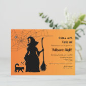 Halloween-Party der Hexe-Silhouette Einladung (Stehend Vorderseite)