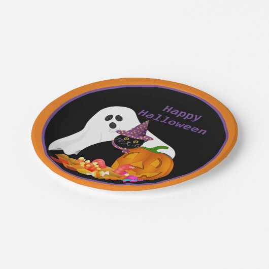 Halloween-Party der Kinder Pappteller (Schrägansicht)