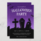 Halloween-Party der Lila Friedhof-Grabstein Einladung (Vorne/Hinten)