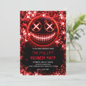 Halloween-Party der roten, leuchtenden Gesichtssch Einladung (Stehend Vorderseite)