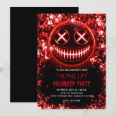 Halloween-Party der roten, leuchtenden Gesichtssch Einladung (Vorne/Hinten)
