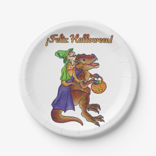 Halloween-Party Dinosaurier Papier Teller Spanisch (Vorderseite)