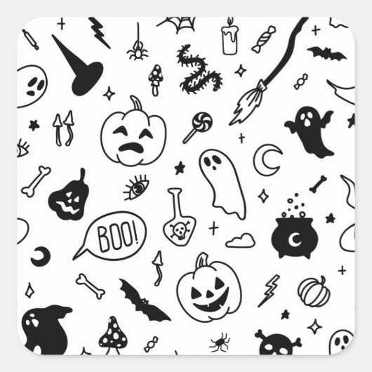 Halloween-Party-Doodmuster Quadratischer Aufkleber (Vorderseite)
