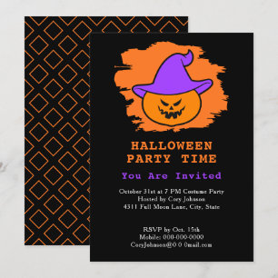 Halloween-Party Eerie Jack o' Lantern Lila Hat Einladung