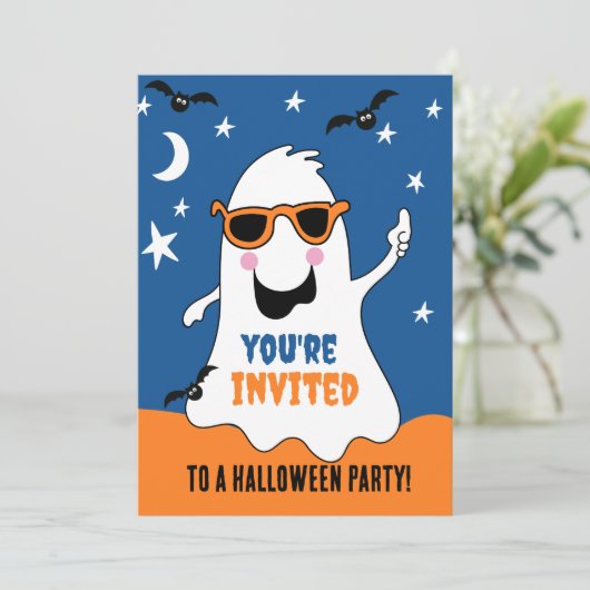 Halloween-Party Einladen Gus Geist Kinder Niedlich Einladung (Stehend Vorderseite)