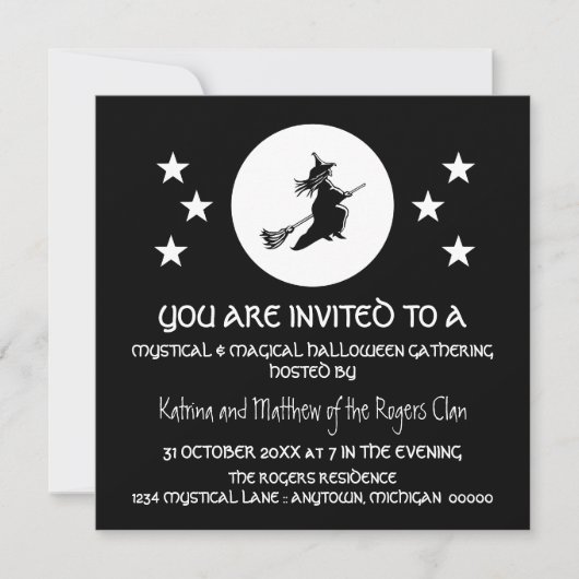 Halloween-Party einladen, Schwarz und Weiß Einladung (Vorderseite)