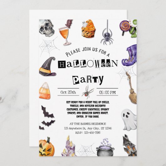 Halloween-Party Einladung (Vorne/Hinten)