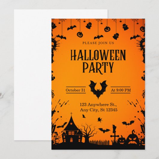 Halloween-Party Einladung (Vorne/Hinten)