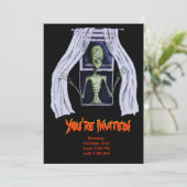 Halloween-Party-Einladung - Alien "Creepy Window" Einladung (Stehend Vorderseite)