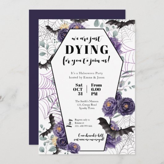 Halloween-Party Einladung Blumengrab (Vorne/Hinten)