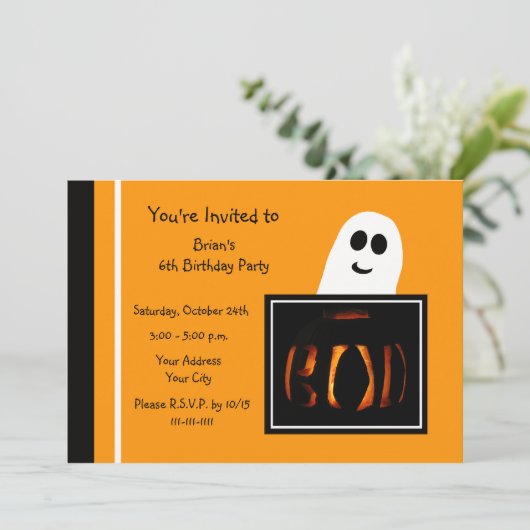 Halloween Party Einladung Boo (Stehend Vorderseite)