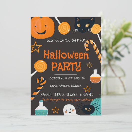 Halloween-Party-Einladung Einladung (Stehend Vorderseite)