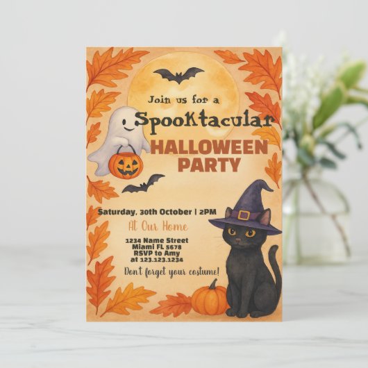 Halloween-Party-Einladung | Fliegende Fledermäuse Einladung (Stehend Vorderseite)