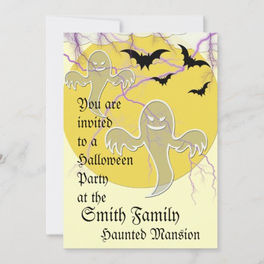 Halloween-Party Einladung Geister, Fledermäuse, Bl (Vorderseite)