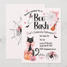Halloween-Party-Einladung Girly Pink und Schwarz  