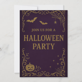 Halloween-Party-Einladung | Gothic Lila & Gold Einladung