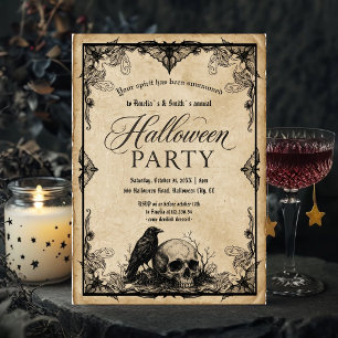 Halloween-Party-Einladung Gothic Raven Skull An Einladung