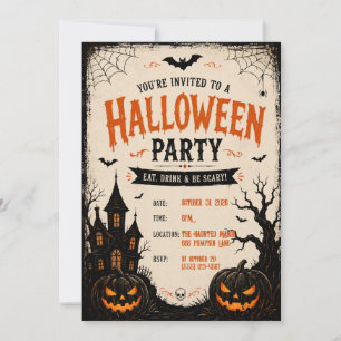 Halloween-Party-Einladung Gruseliges Spukhaus Pu Einladung