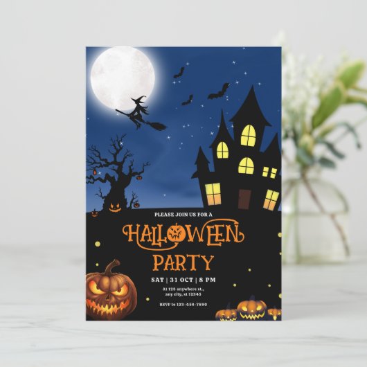 Halloween-Party-Einladung, Halloween-Kostümteil Einladung (Stehend Vorderseite)