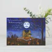 Halloween, Party, Einladung, Hexe, Mond, Teufel, Einladung (Stehend Vorderseite)