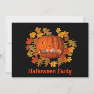 Halloween-Party Einladung Kürbislaterne Blätter