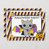 Halloween-Party Einladung mit Bat Holding Candy Postkarte (Vorne/Hinten)