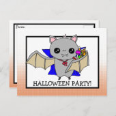 Halloween-Party Einladung mit Bat Holding Candy Postkarte (Vorne/Hinten)