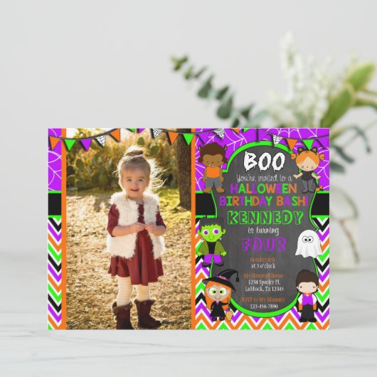 Halloween Party Einladung mit Bild (Stehend Vorderseite)