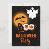Halloween-Party Einladung mit Ghost Boo und Moon (Vorderseite)