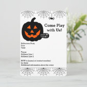 Halloween-Party Einladung mit Kürbis, Spinnennetze (Stehend Vorderseite)