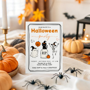 Halloween-Party Einladung mit süßer Geisterkatze u